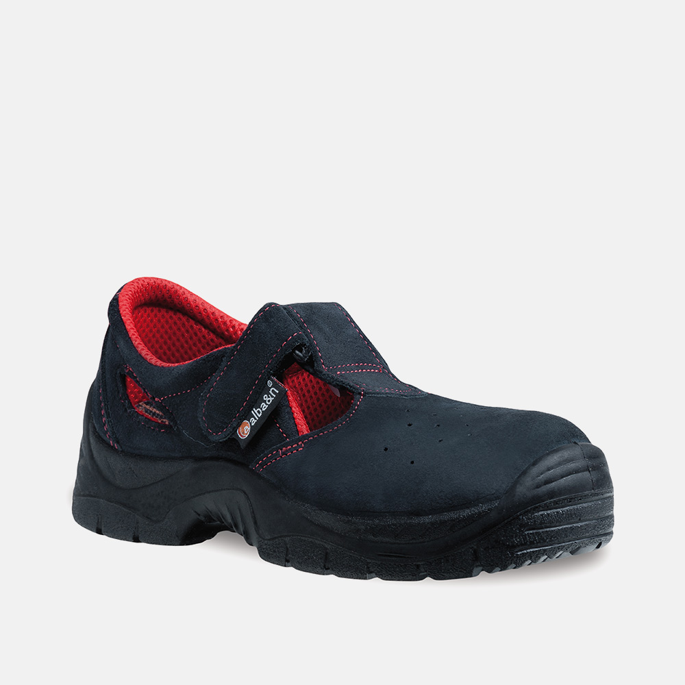 Sandalo antinfortunistico S1 SRC in pelle scamosciata con pratica chiusura strap in velcro.